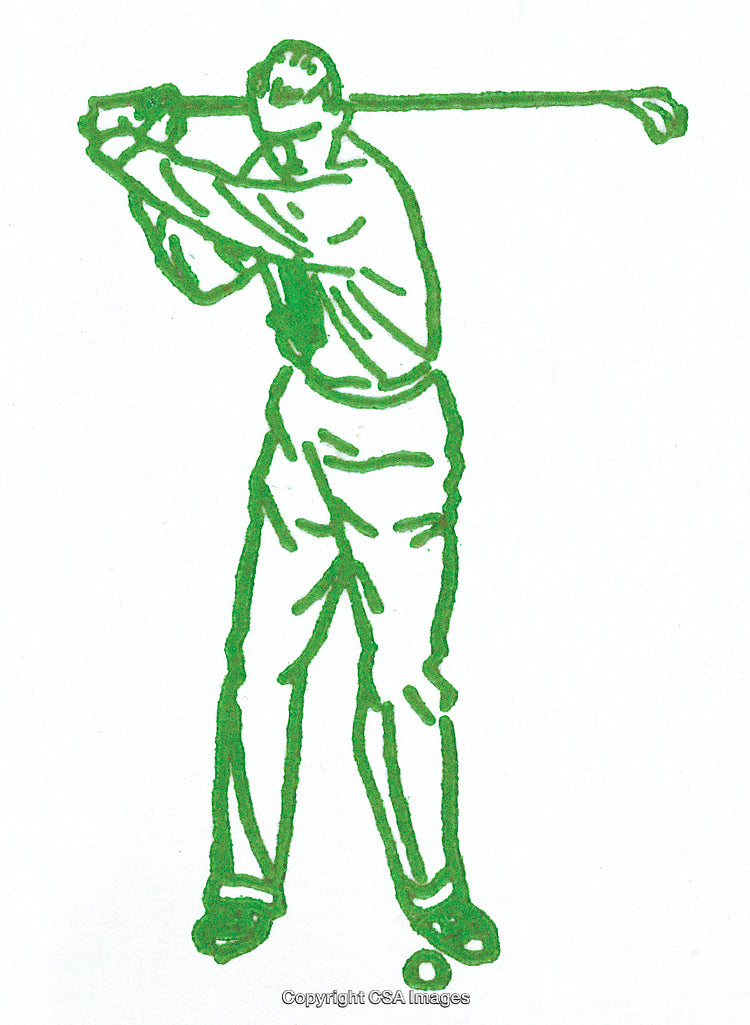 Outline Illustration of a Golf Player Swinging a Club in Profile View