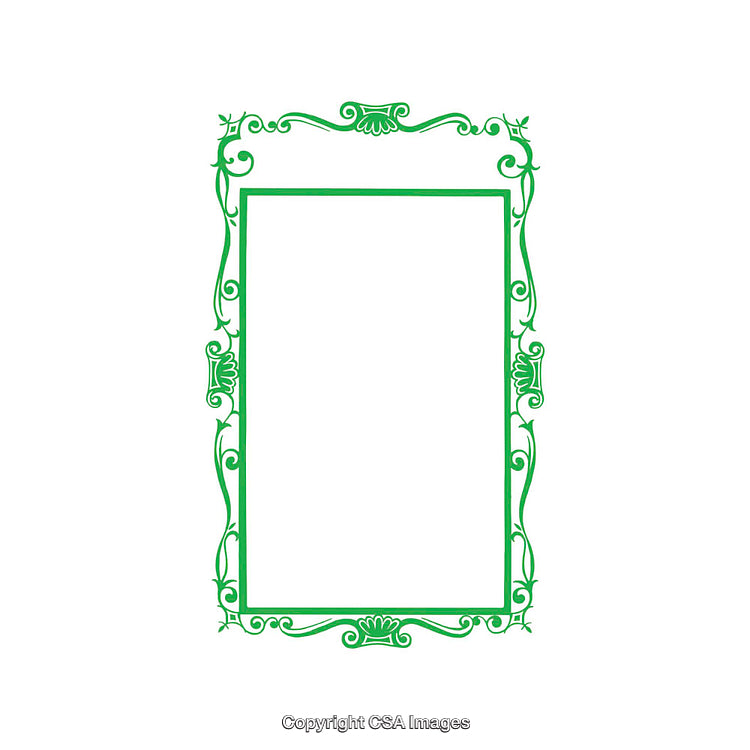Elegant Green Decorative Frame with Ornamental Details on White Background