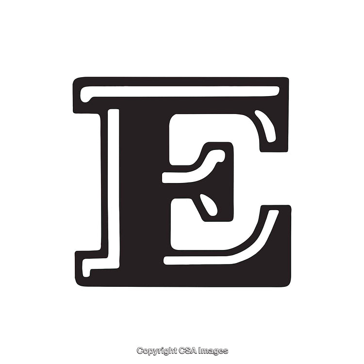 Bold Serif Letter E Design in Black on White Background