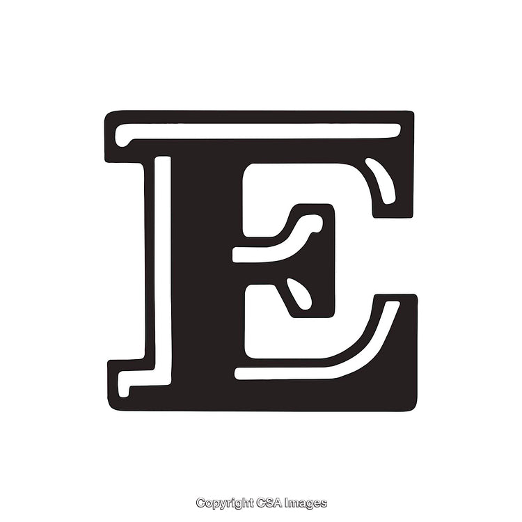 Bold Serif Letter E Design in Black on White Background