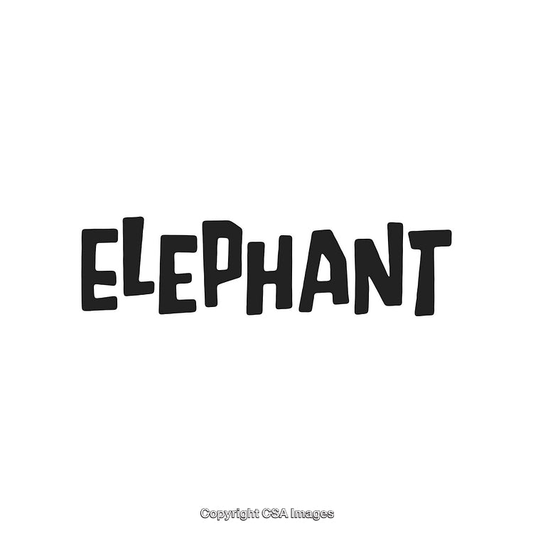 Black Hand-Drawn Elephant Word Art with Playful Lettering on White Background