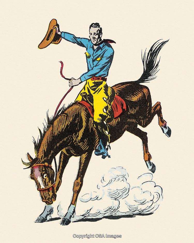 Retro Illustration of Cowboy Riding a Bucking Horse With Vintage Style