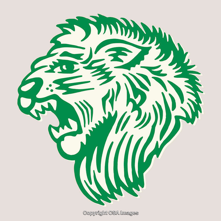 Detailed Green Line Art Illustration of a Lion’s Fierce Expression
