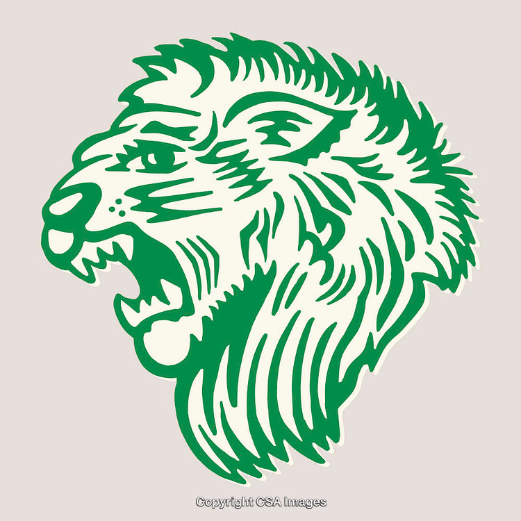 Detailed Green Line Art Illustration of a Lion’s Fierce Expression