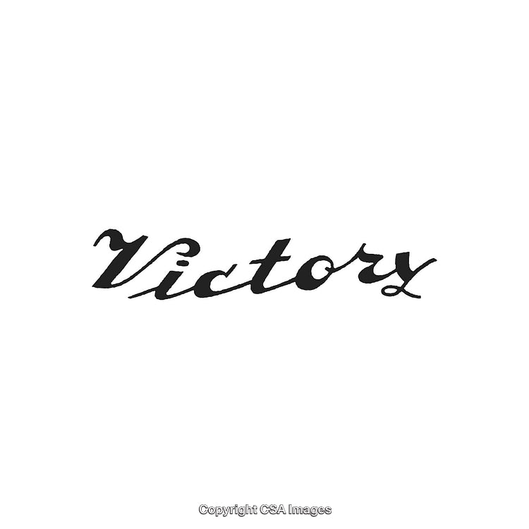 Stylized Handwritten Victory Text Illustrated on a White Background