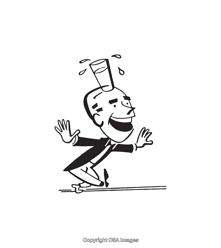 Vintage Style Drawing of a Happy Man Balancing a Glass