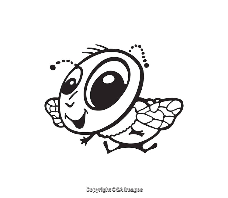 Cute Black and White Line Art of a Cartoon Bee Character