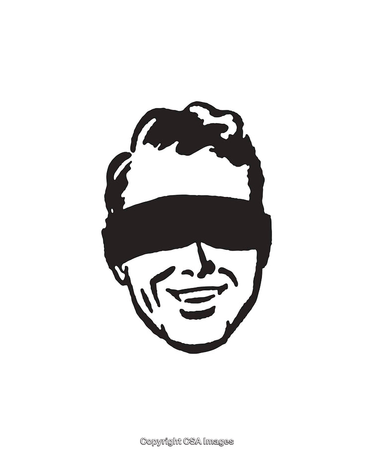 Retro Man Portrait With Blindfold In Black And White Line Art Style
