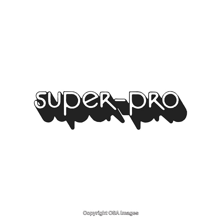 Retro-Inspired Black and White Super-Pro Stylized Logo Isolated on White Background