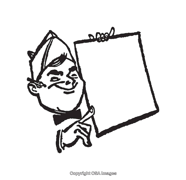 Vintage Black and White Line Art Illustration of a Smiling Chef