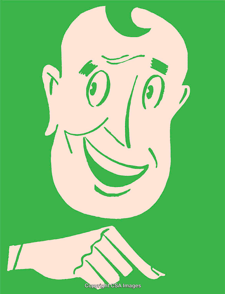 Color Line Art Illustration of a Smiling Face and Pointing Hand