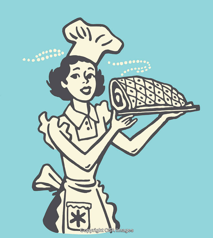 Retro Line Art Depiction of a Chef Holding a Decorative Cake