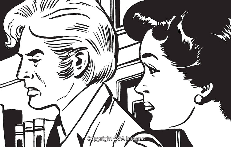 Monochrome Comic Illustration Depicting Two Characters in a Dramatic Discussion