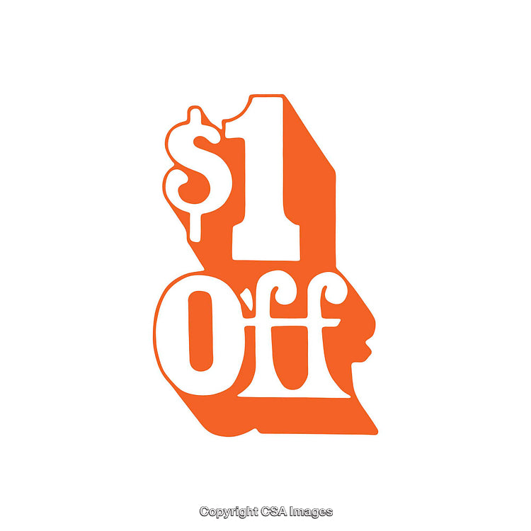 Orange Promotional Design Displaying '$1 Off' Discount Announcement