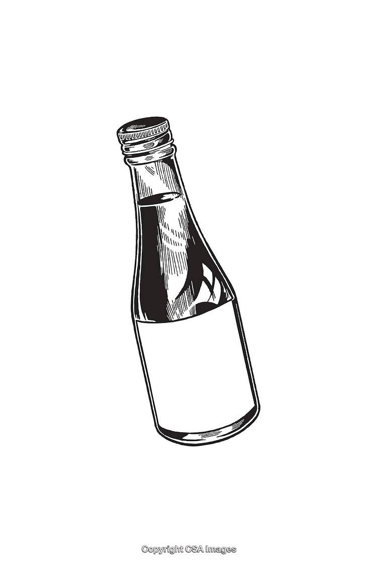 Black and White Line Art Illustration of a Glass Bottle Design