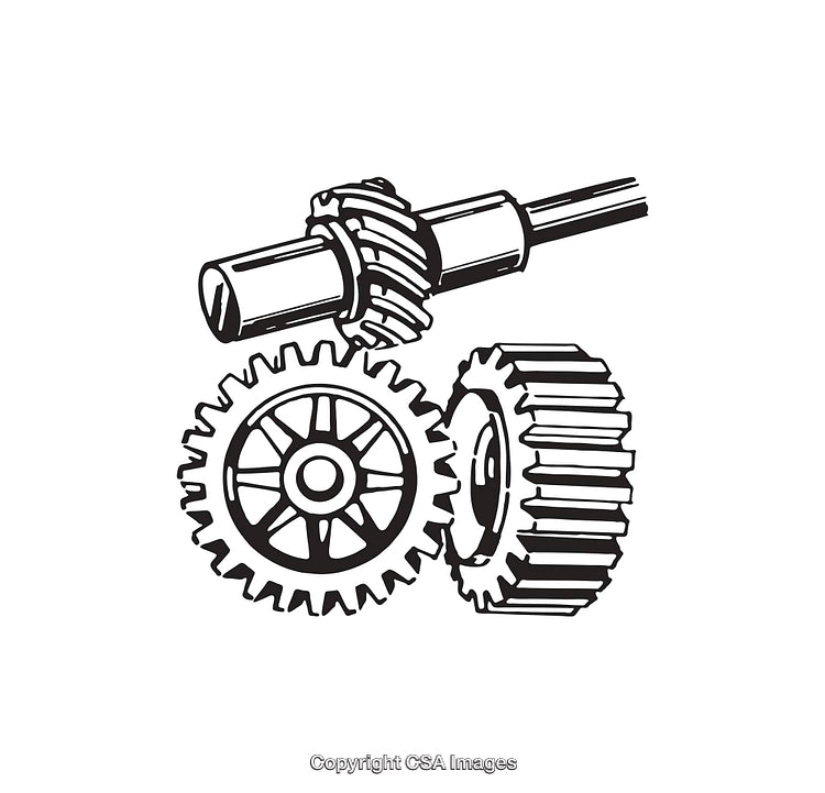 Mechanical Gears and Rotating Shaft Line Art Illustration