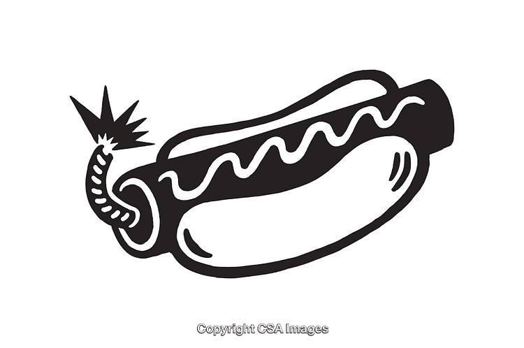 Creative Black and White Line Drawing of a Hot Dog with Fuse Design