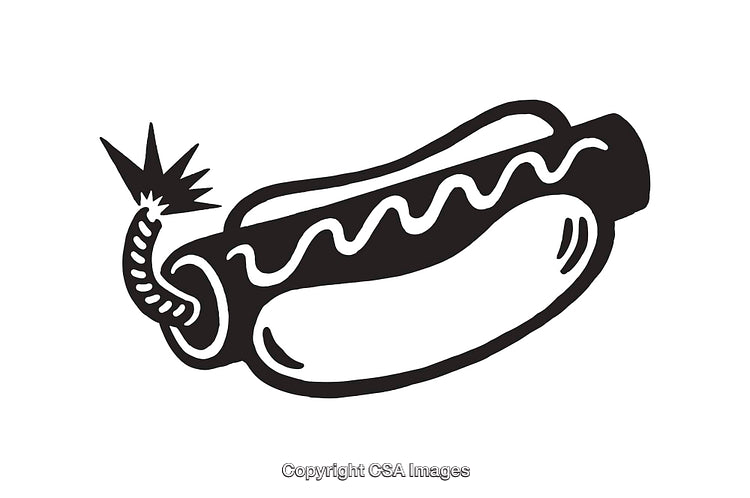 Creative Black and White Line Drawing of a Hot Dog with Fuse Design
