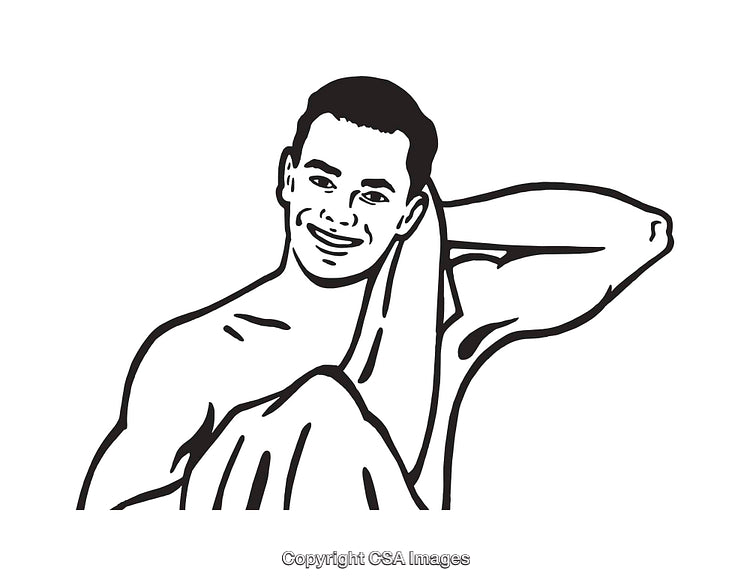 Black And White Line Art of Smiling Man With Towel