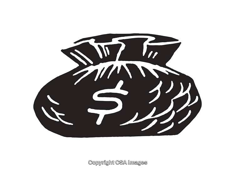 Black and White Illustration of Money Bag with Dollar Symbol