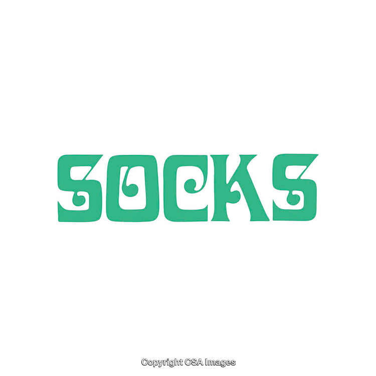 Stylized Green Typography Design Depicting the Word Socks on a White Background