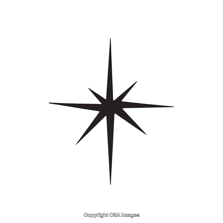 Minimalist Black Star Shape With Eight Points on a White Background