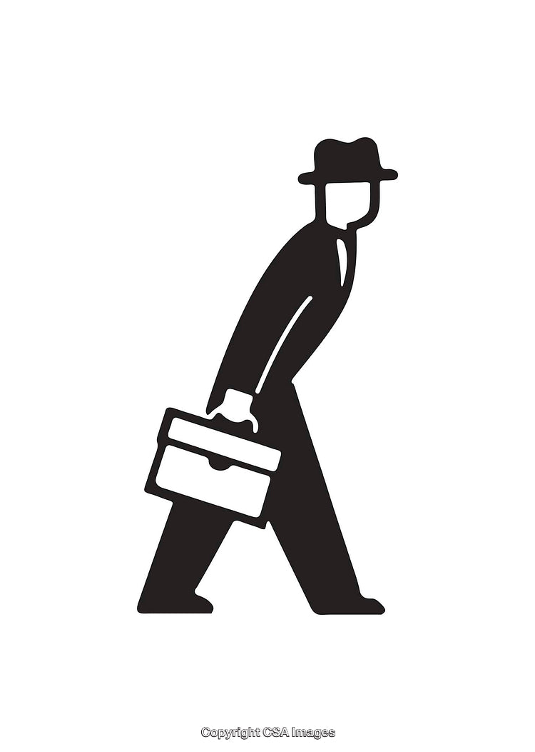 Silhouette Icon of Businessman Carrying Briefcase in Black and White