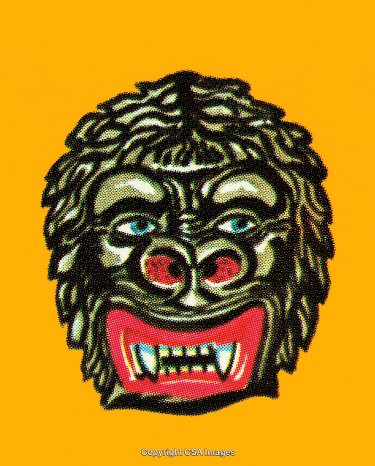 Illustration of a Fierce Werewolf Face Against a Bright Yellow Background