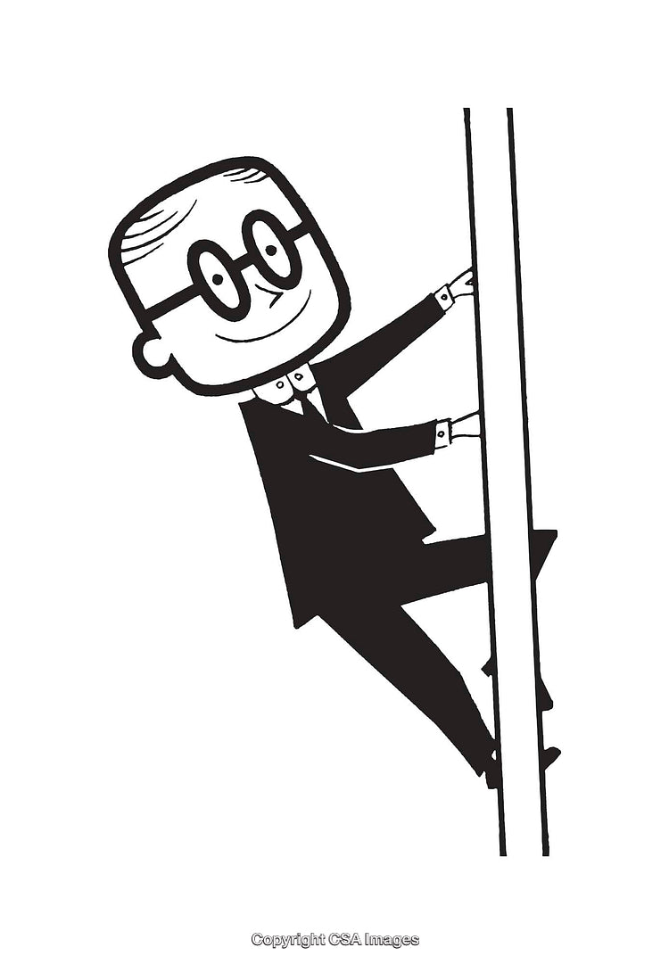 Businessman Climbing A Rope in Black and White Line Art Illustration
