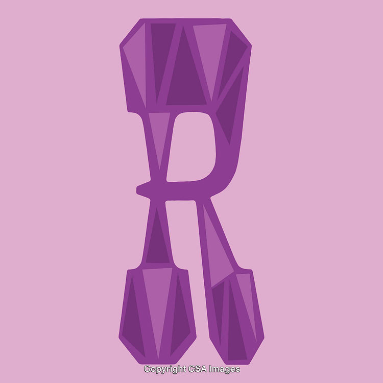 Stylized Purple Letter R with Geometric Design on Pink Background
