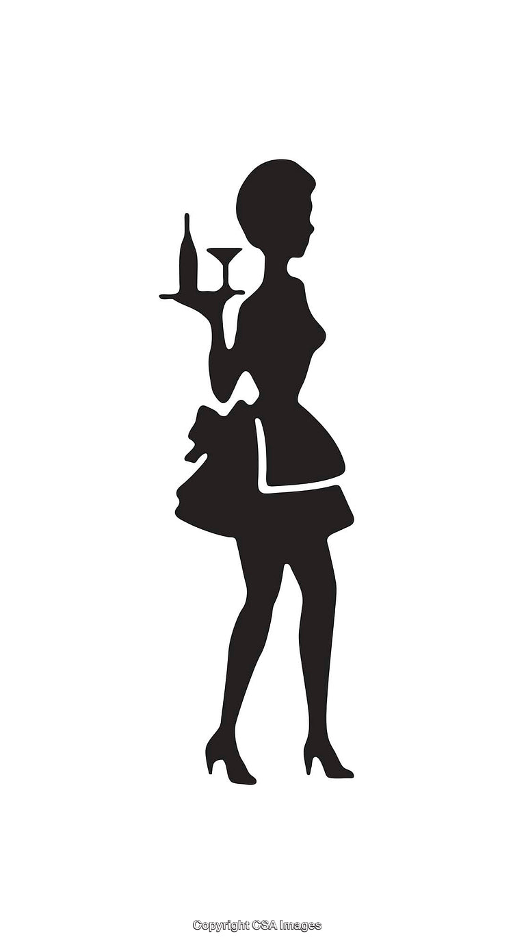 Silhouette Of A Woman Serving Drinks In Black And White