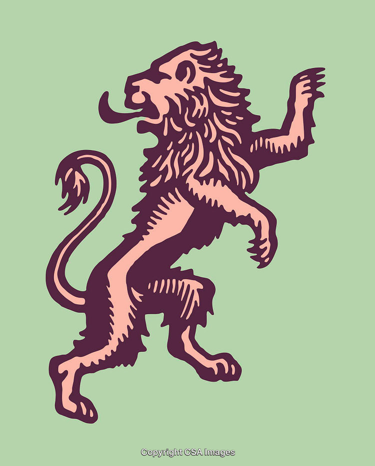 Vintage Heraldic Lion Line Art Illustration on Light Green Background