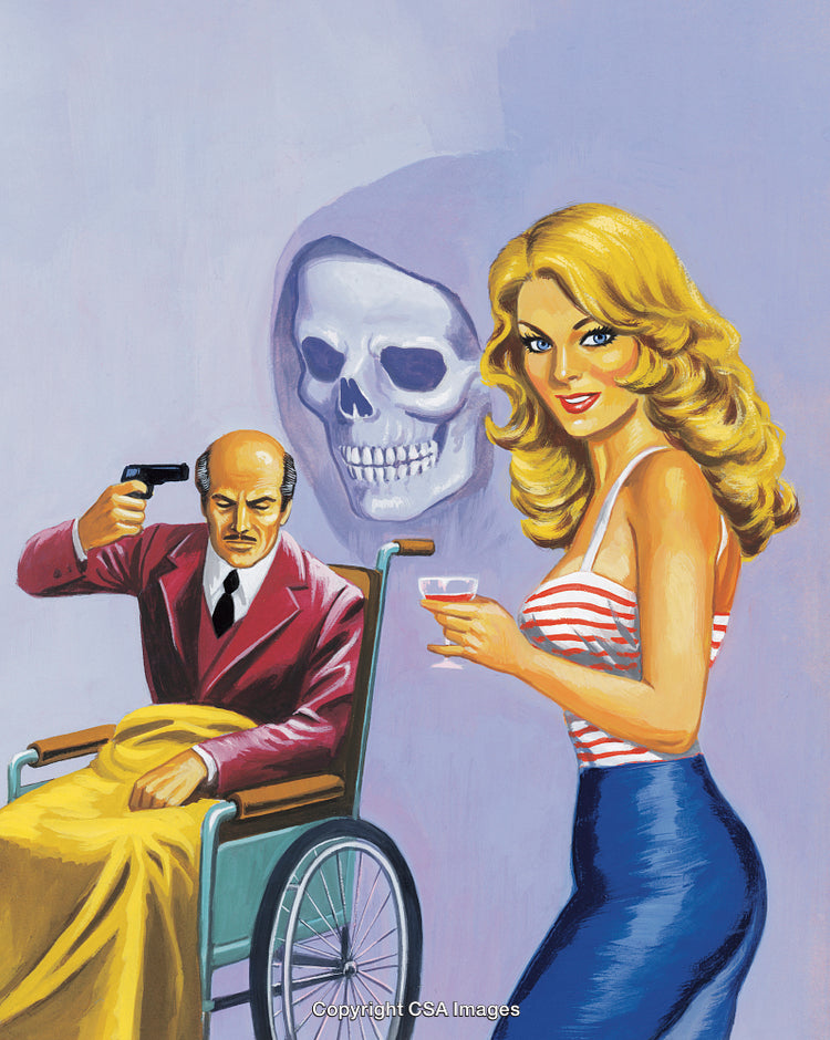 Vintage Illustration Featuring Mysterious Scene with Characters and Suspenseful Atmosphere