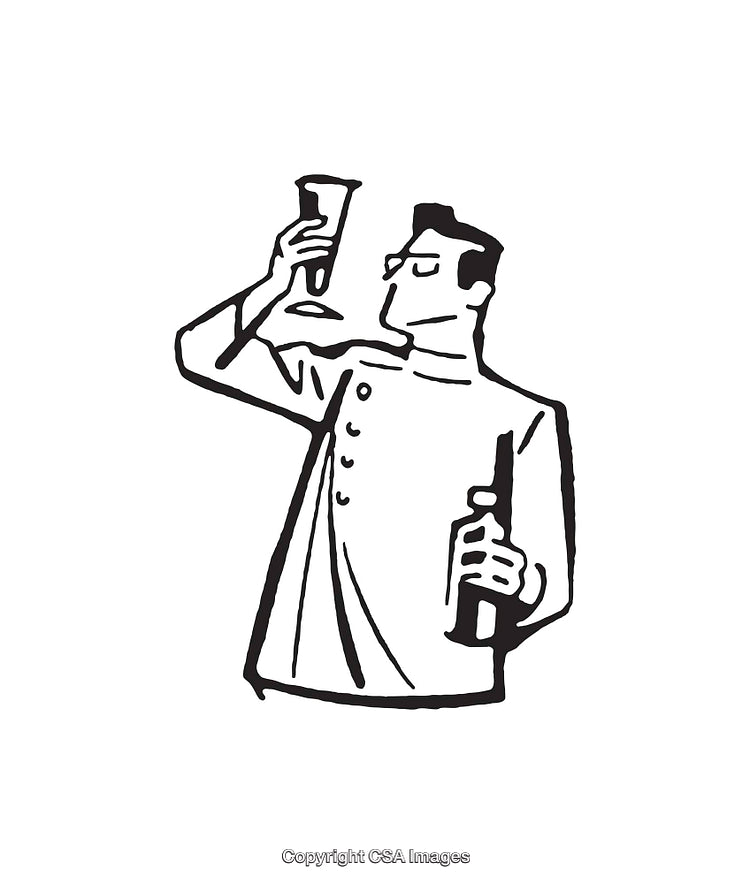 Black and White Line Art of Scientist Examining Beaker