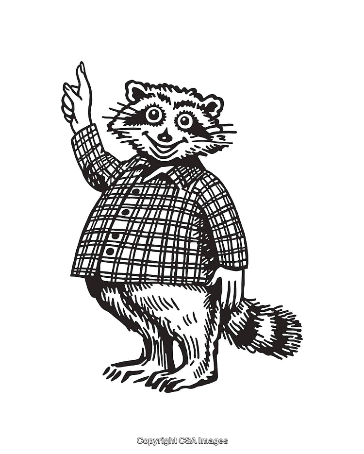 Charming Line Art of a Raccoon in Plaid Shirt With Raised Finger