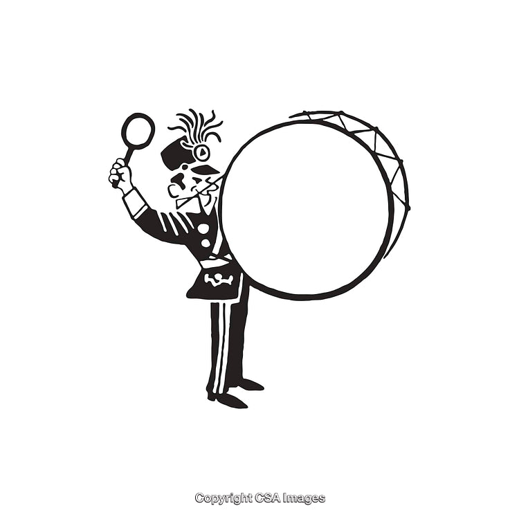 Black and White Line Art of Drummer With Large Drum