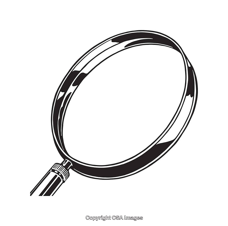 Black and White Line Art Illustration of a Magnifying Glass