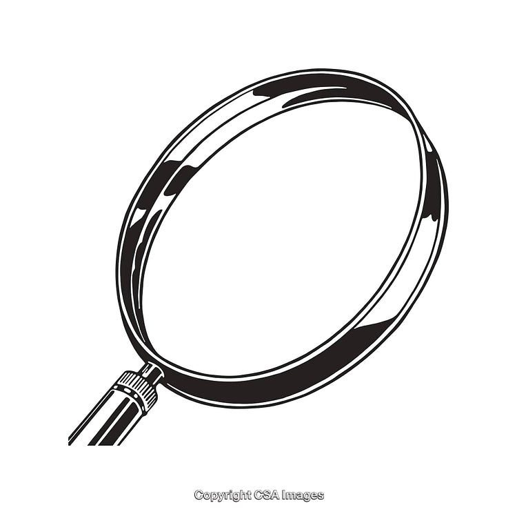 Black and White Line Art Illustration of a Magnifying Glass