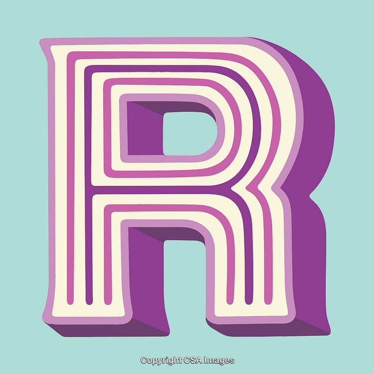 Bold Stylized Illustration of the Letter 'R' in Purple and Cream Tones