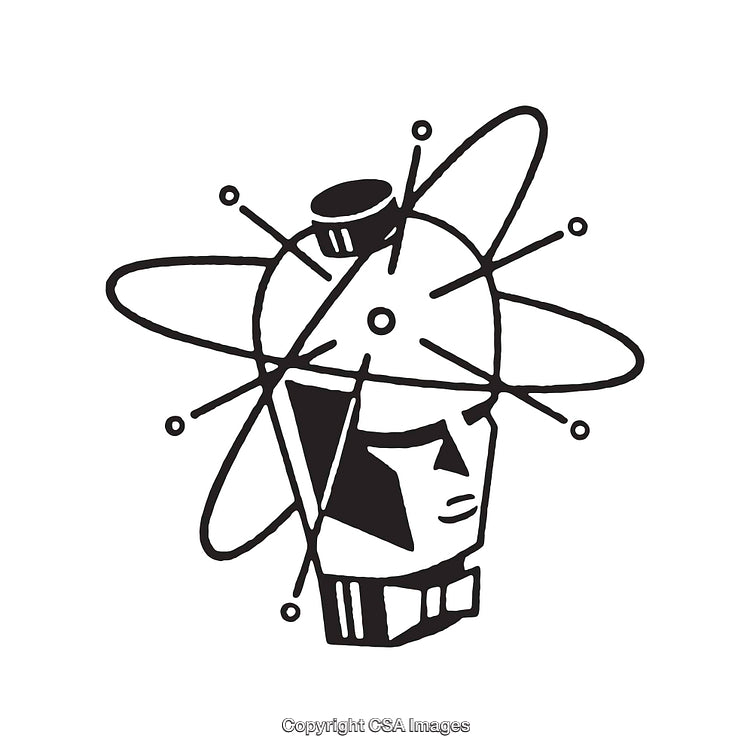 Stylish Abstract Brain and Atom Design in Artistic Line Drawing Style