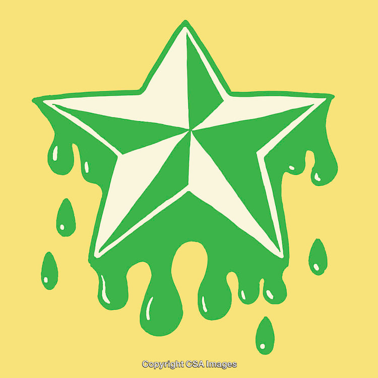 Green Star with Dripping Effect on Bright Yellow Background