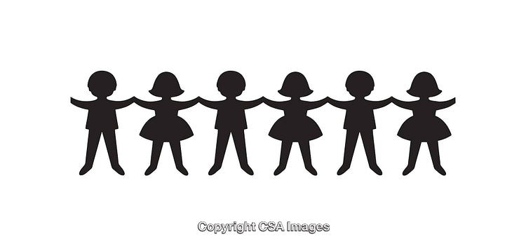 Silhouette of Children Holding Hands in a Fun Paper-Doll Style