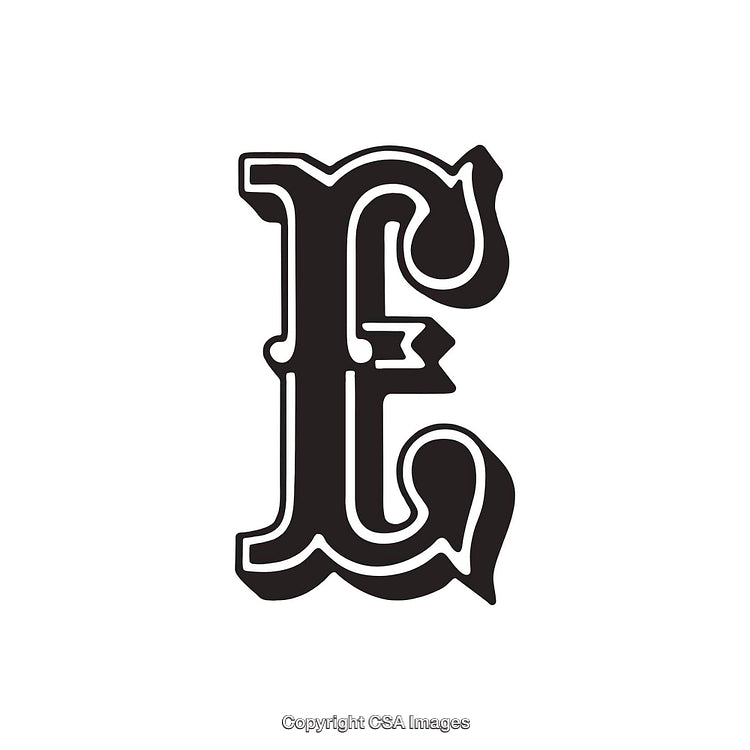 Ornate Gothic Letter E on White Background