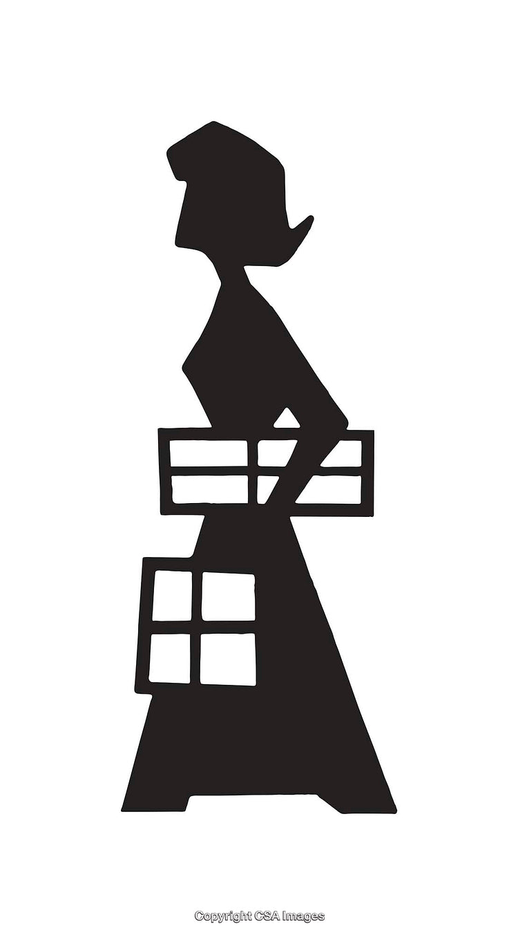 Minimalist Black Silhouette of a Woman Carrying Items