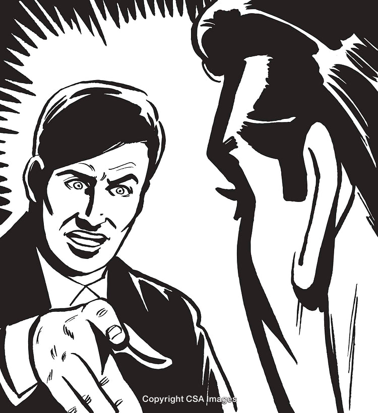 Retro Illustration of an Intense Gestural Exchange in Black and White