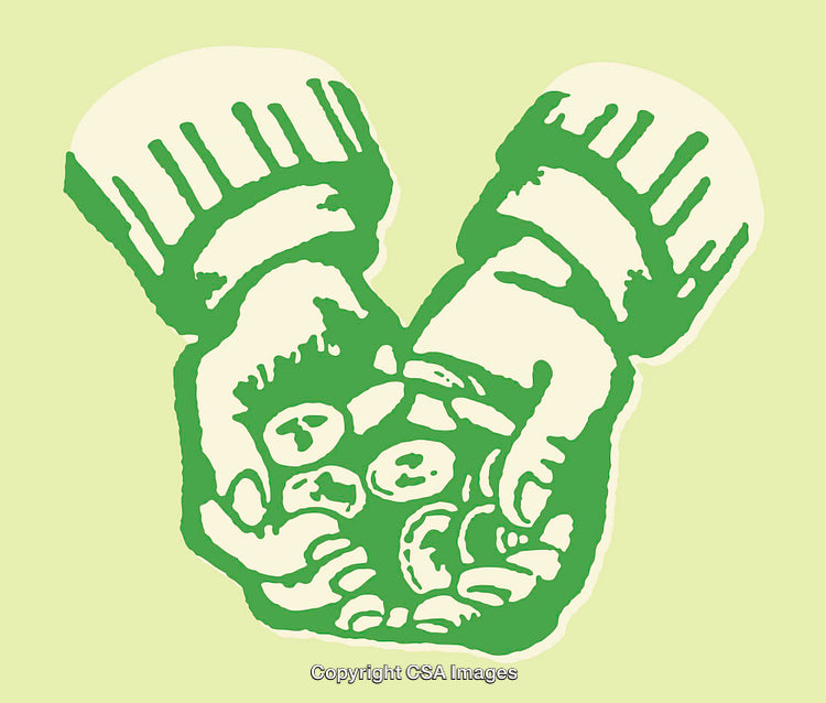 Illustration of Hands Holding Seeds in Line Art Style