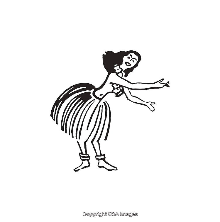 Hula Dancer Illustration in Traditional Hawaiian Skirt and Graceful Pose