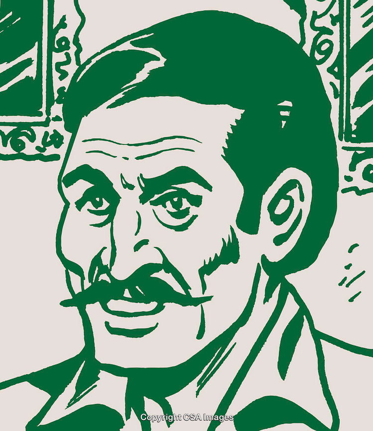 Retro Stylized Portrait Sketch of a Man With a Mustache