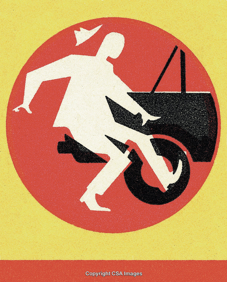 Stylized Illustration Depicting a Bicycle Accident Scene in Bold Colors