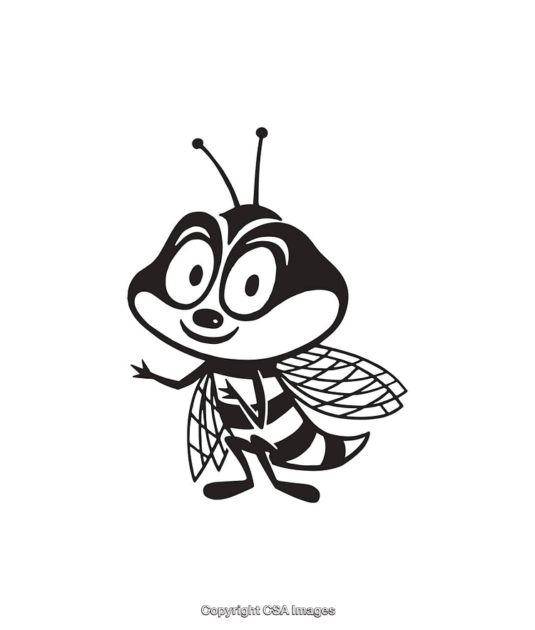 Cute Cartoon Bee Illustration in Black and White Style Line Art Design